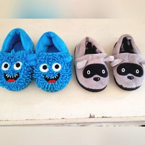 Two Pairs Toddler Size 4 Hard Soled Shoes Monster & Racoon